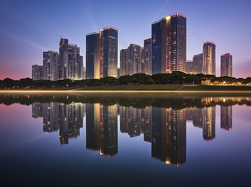 岸边的城市建筑群夜间蓝色暗色系摄影图,高清,摄影图,摄影图片,图片大全,摄影图免费下载